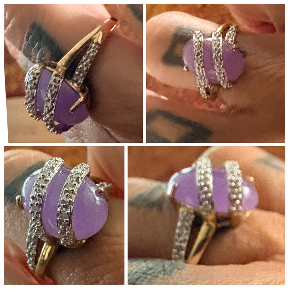 Rare Lavender Jade and Diamond 14kt ring. - Picture 7 of 8